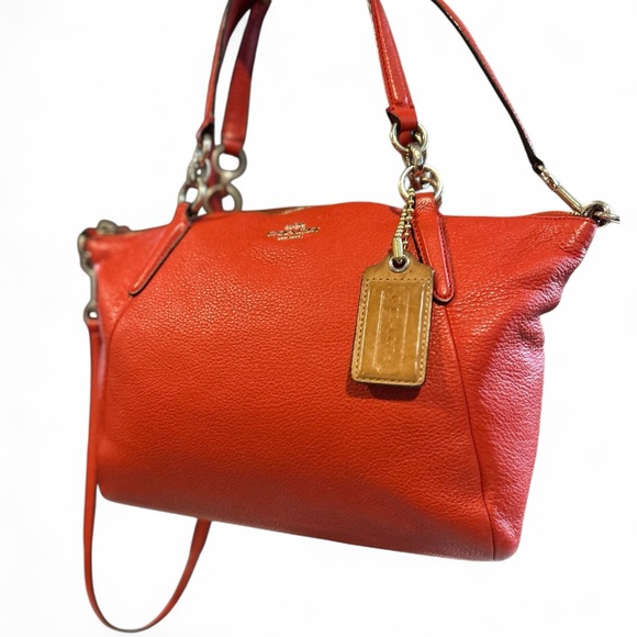 COACH®  Small Kelsey 2- Way Satchel in Pebbled Leather in “Bright Orange.” - Picture 3 of 10